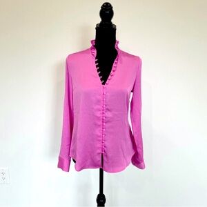 Express Portofino Slim Fit Purple Silk Blouse